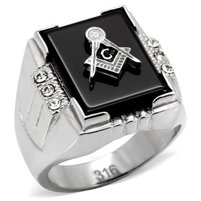 Men High Polished Stainless Steel Ring with Semi-Precious in Jet - Size 10