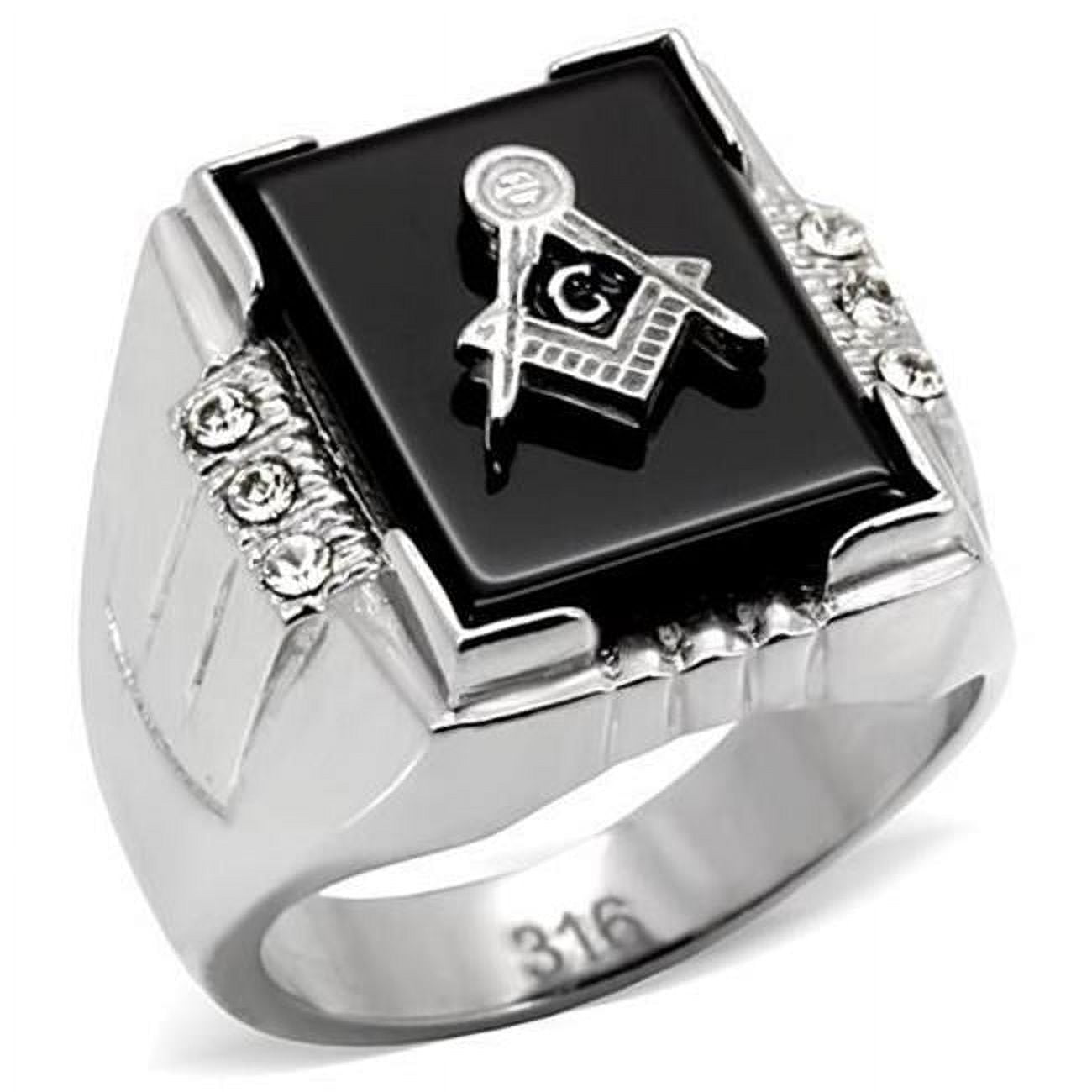 TK8X027-13 Men High Polished Stainless Steel Ring with Semi-Precious in Jet - Size 13