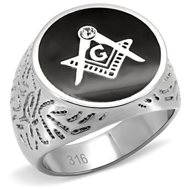 TK8X034-14 Men High Polished Stainless Steel Ring with Top Grade Crystal in Clear - Size 14