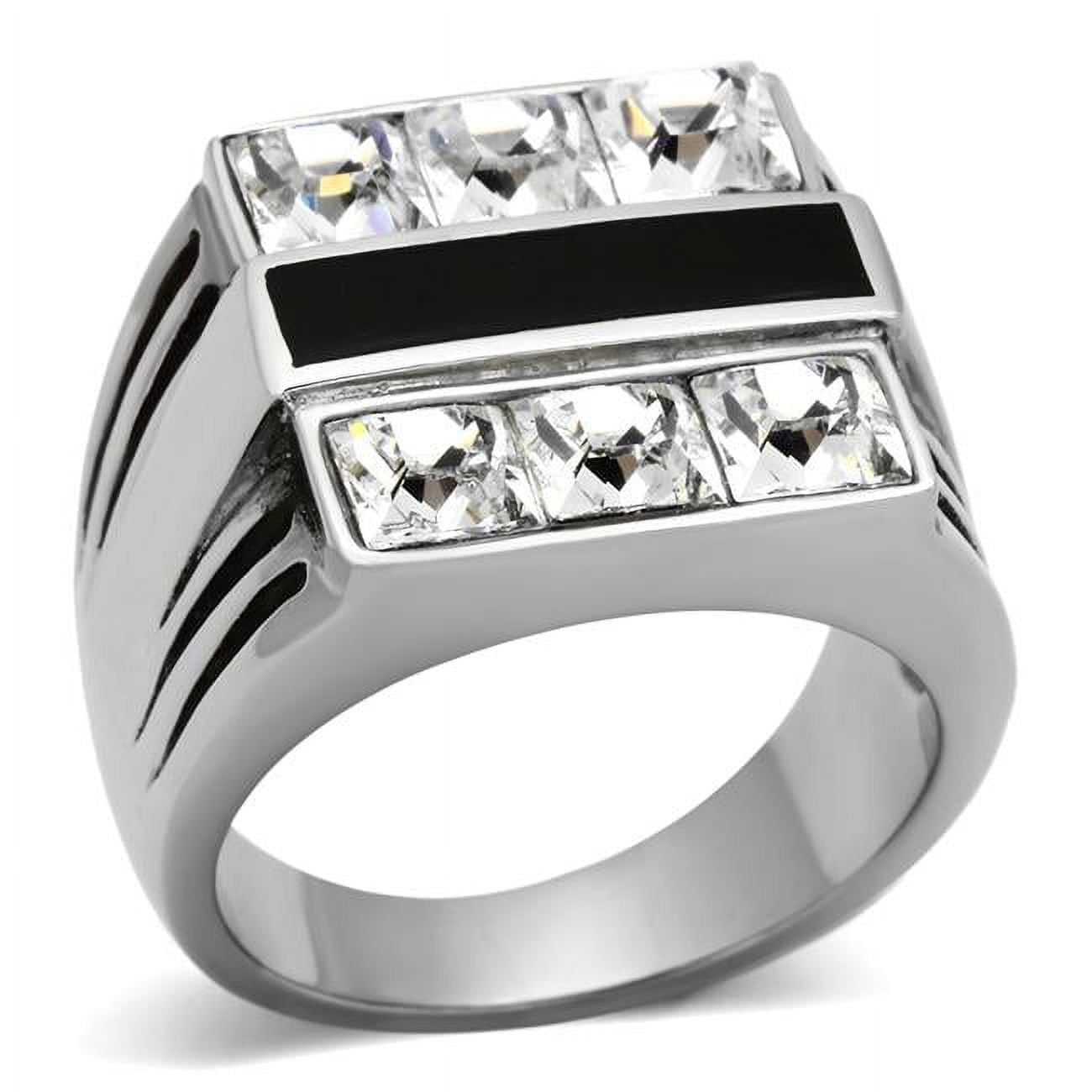TK920-13 Men High Polished Stainless Steel Ring with Top Grade Crystal in Clear - Size 13