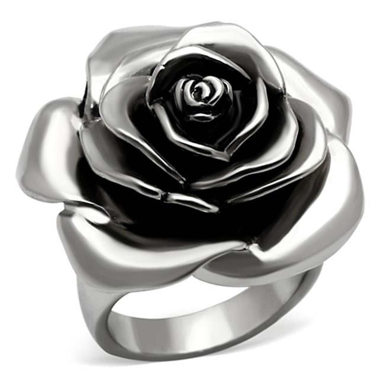 Women High Polished Stainless Steel Ring with Epoxy in Jet - Size 9