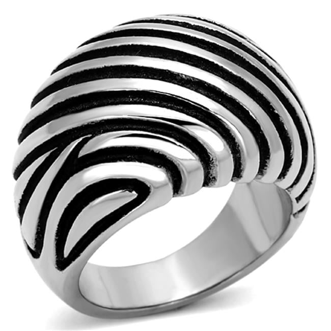 Women High Polished Stainless Steel Ring with Epoxy in Jet - Size 5