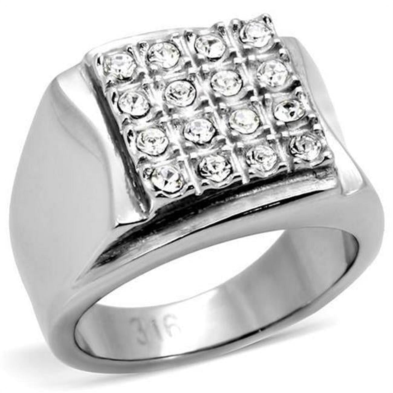 TK95409-9 Men High Polished Stainless Steel Ring with Top Grade Crystal in Clear - Size 9