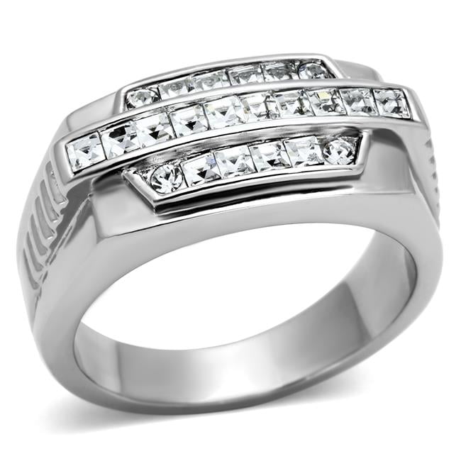 TK956-13 Men High Polished Stainless Steel Ring with Top Grade Crystal in Clear - Size 13