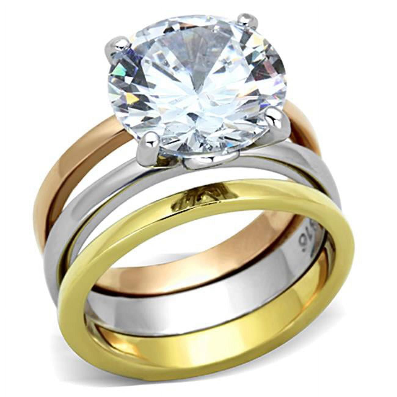 TK963-6 Women Three Tone IP Stainless Steel Ring with AAA Grade CZ in Clear - Size 6