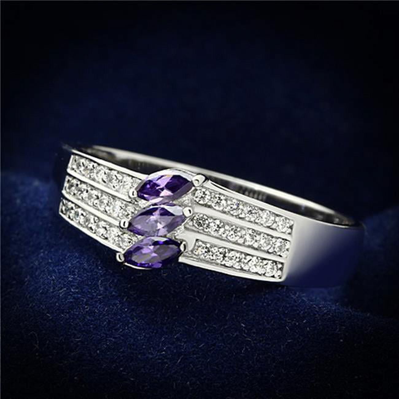 Women Rhodium 925 Sterling Silver Ring with AAA Grade CZ in Amethyst - Size 8