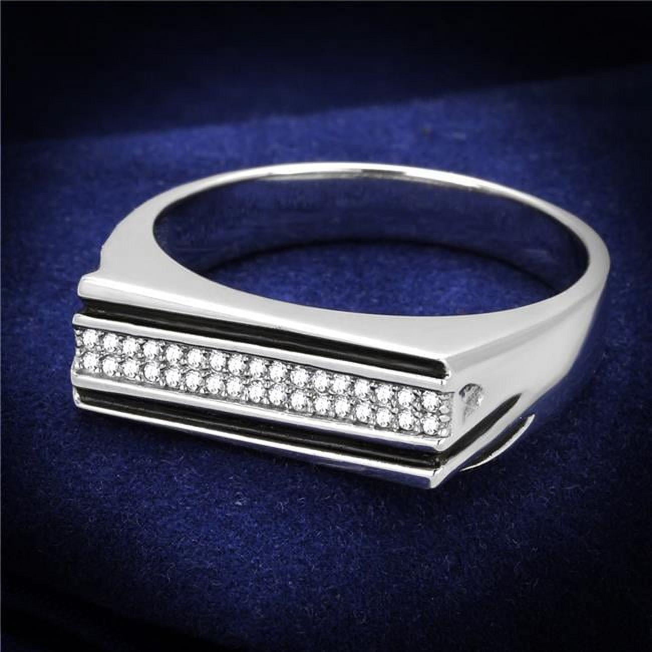 Men Rhodium 925 Sterling Silver Ring with AAA Grade CZ in Clear - Size 11