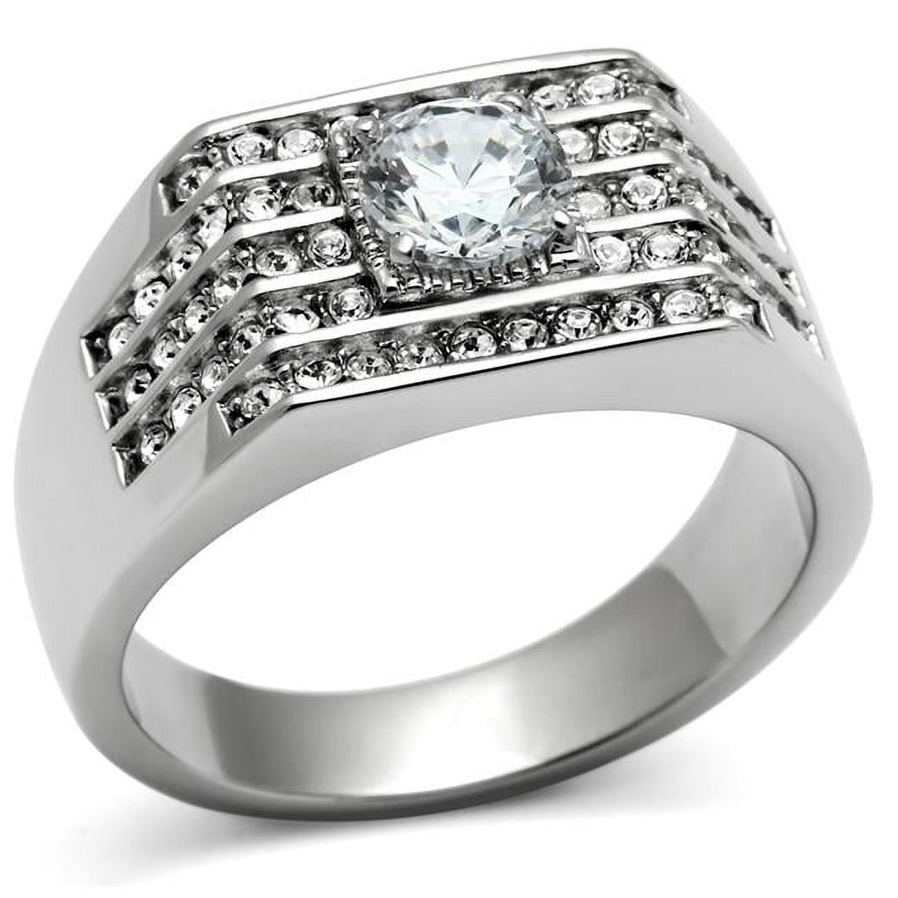 Men High Polished Stainless Steel Ring with AAA Grade CZ in Clear - Size 10