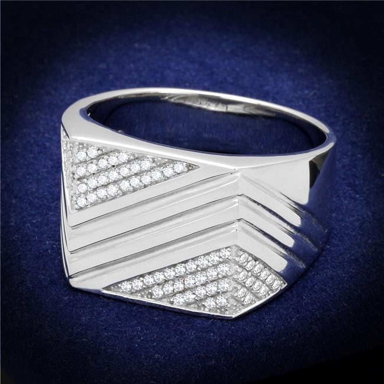 Men Rhodium 925 Sterling Silver Ring with AAA Grade CZ in Clear - Size 11