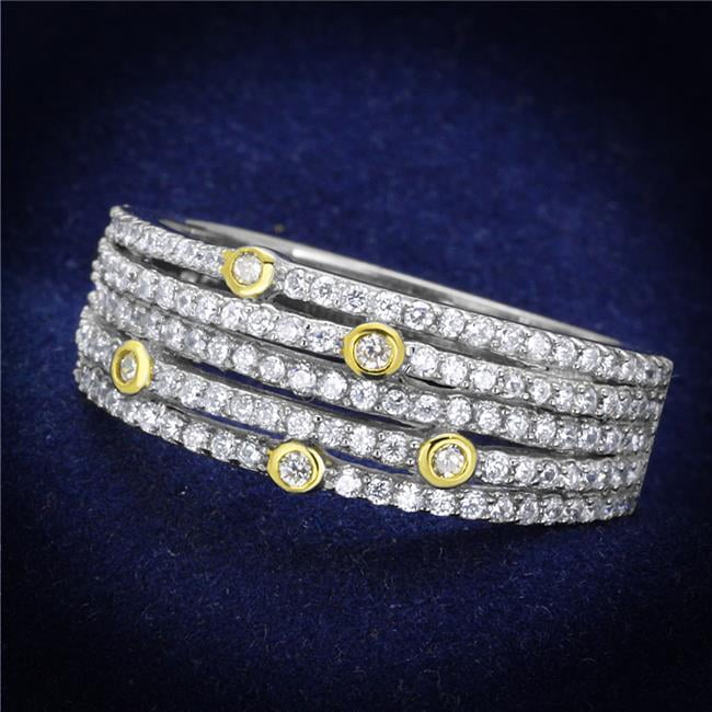 TS251-6 Women Reverse Two-Tone 925 Sterling Silver Ring with AAA Grade CZ in Clear - Size 6