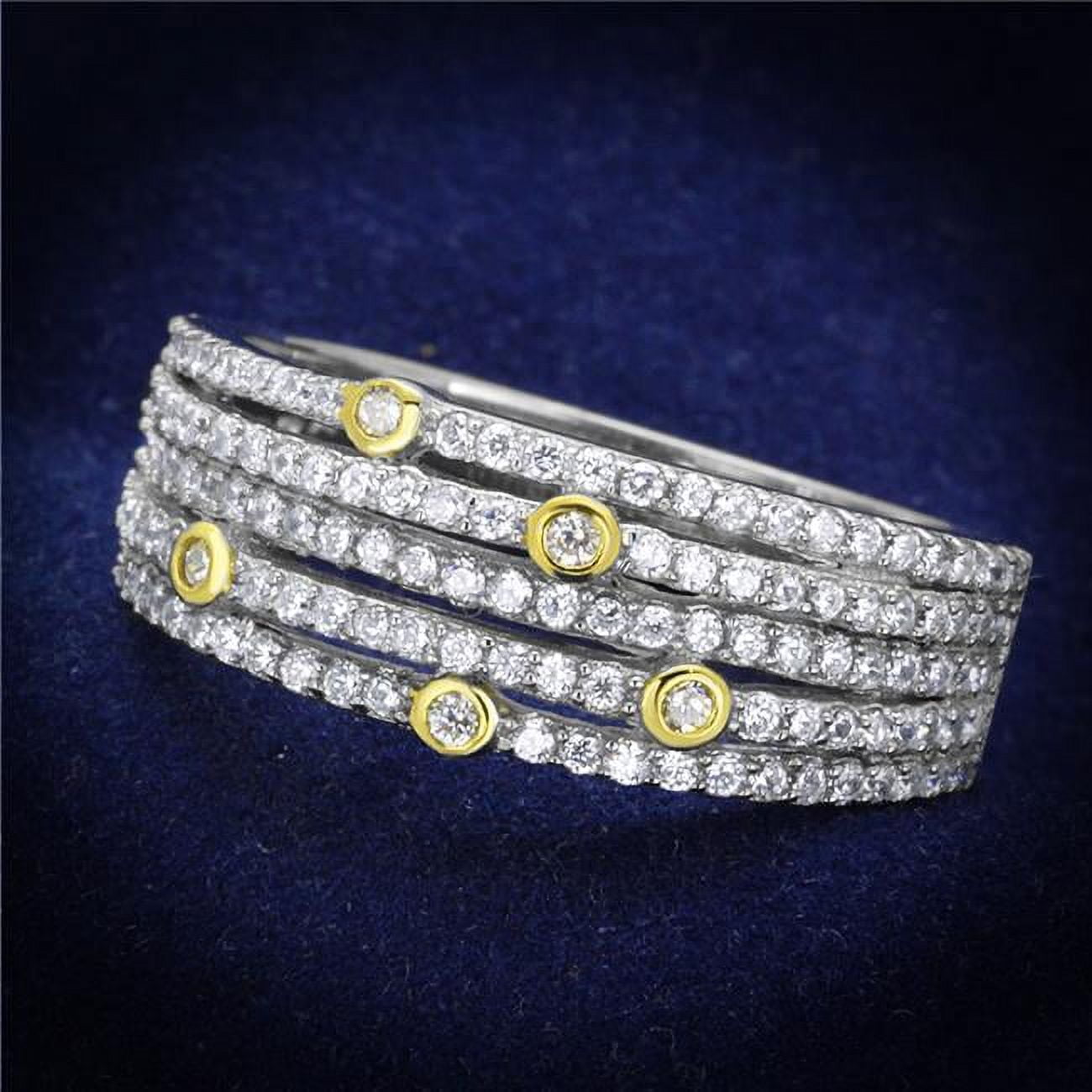 TS251-8 Women Reverse Two-Tone 925 Sterling Silver Ring with AAA Grade CZ in Clear - Size 8