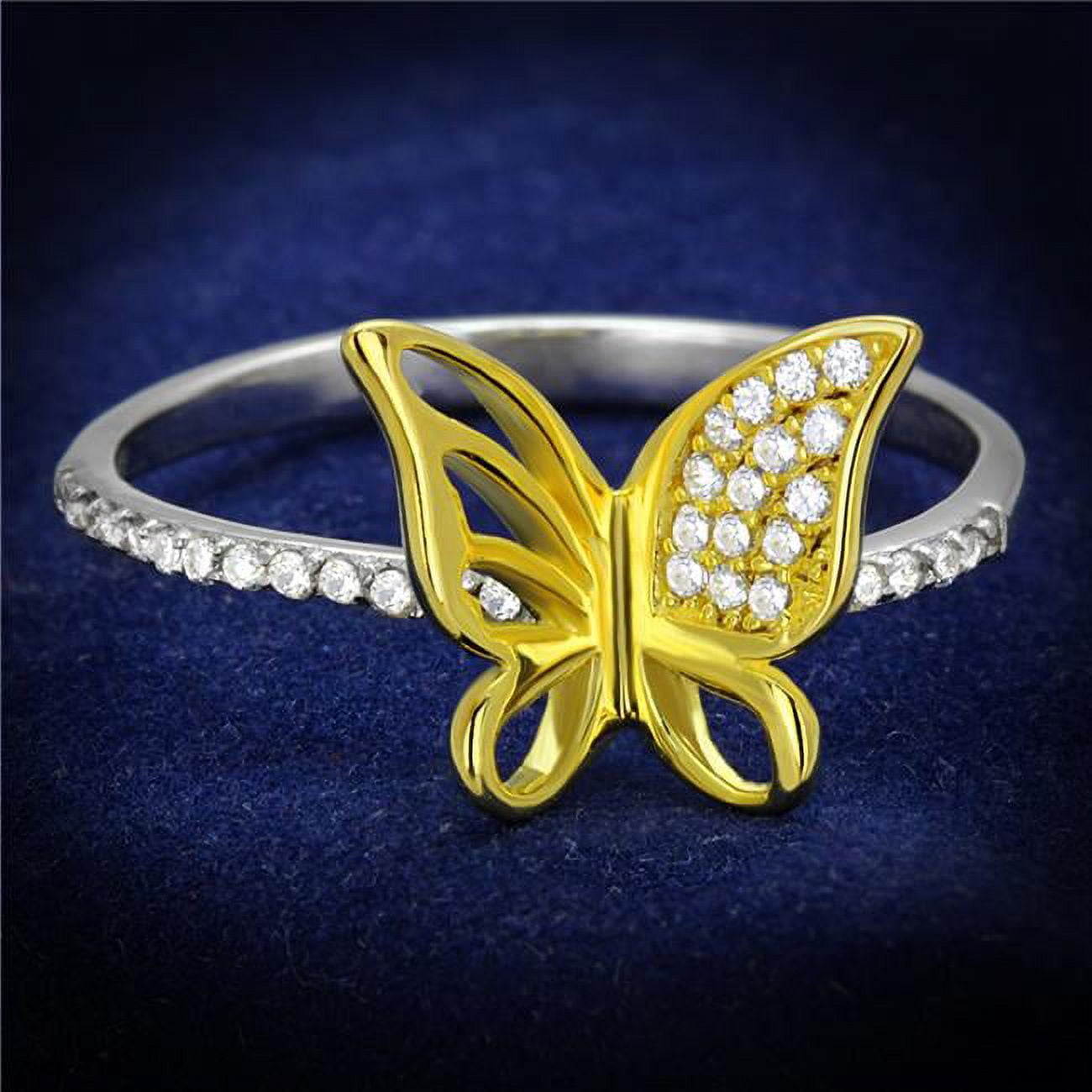 TS312-7 Women Reverse Two-Tone 925 Sterling Silver Ring with AAA Grade CZ in Clear - Size 7