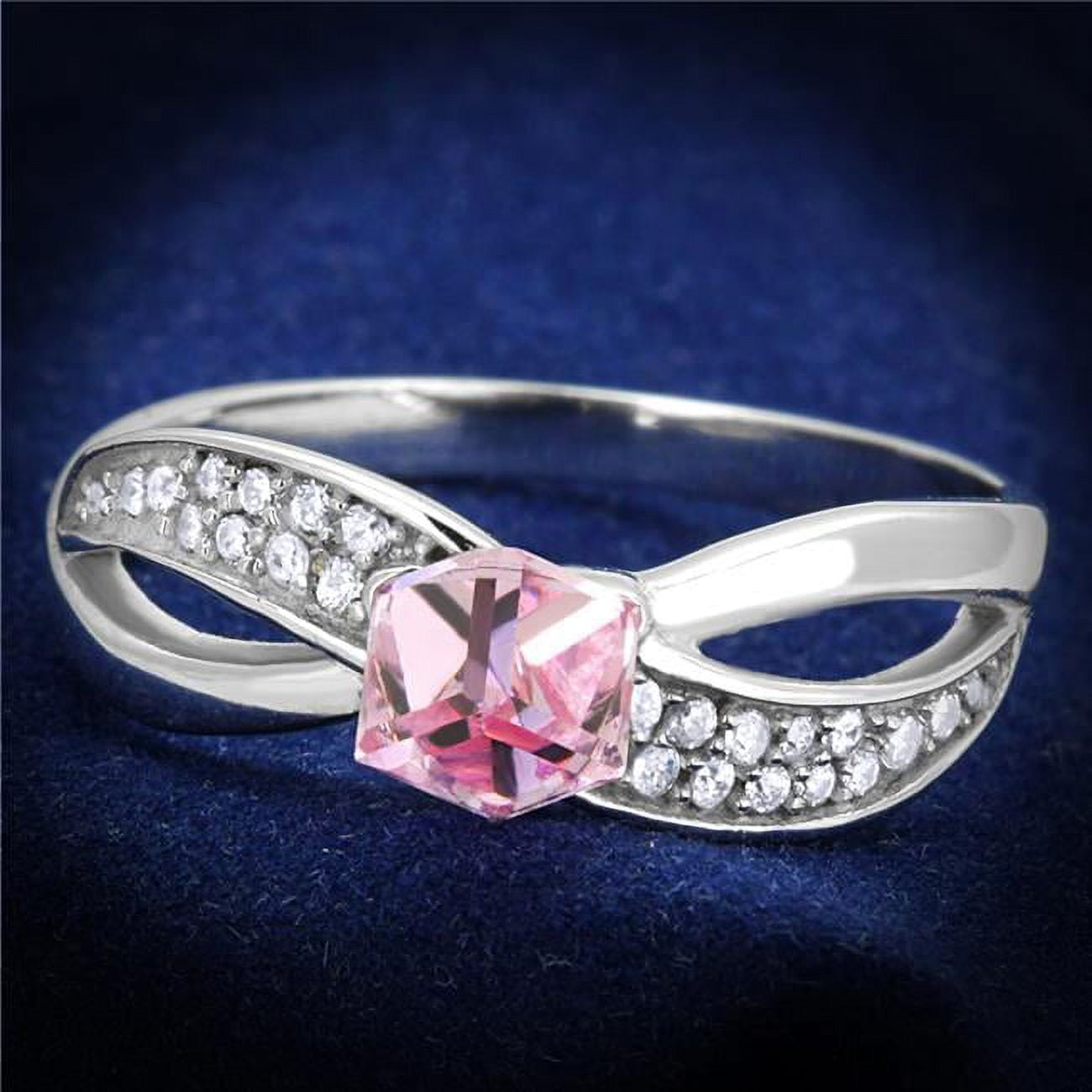 TS313-6 Women Rhodium 925 Sterling Silver Ring with Top Grade Crystal in Light Rose - Size 6