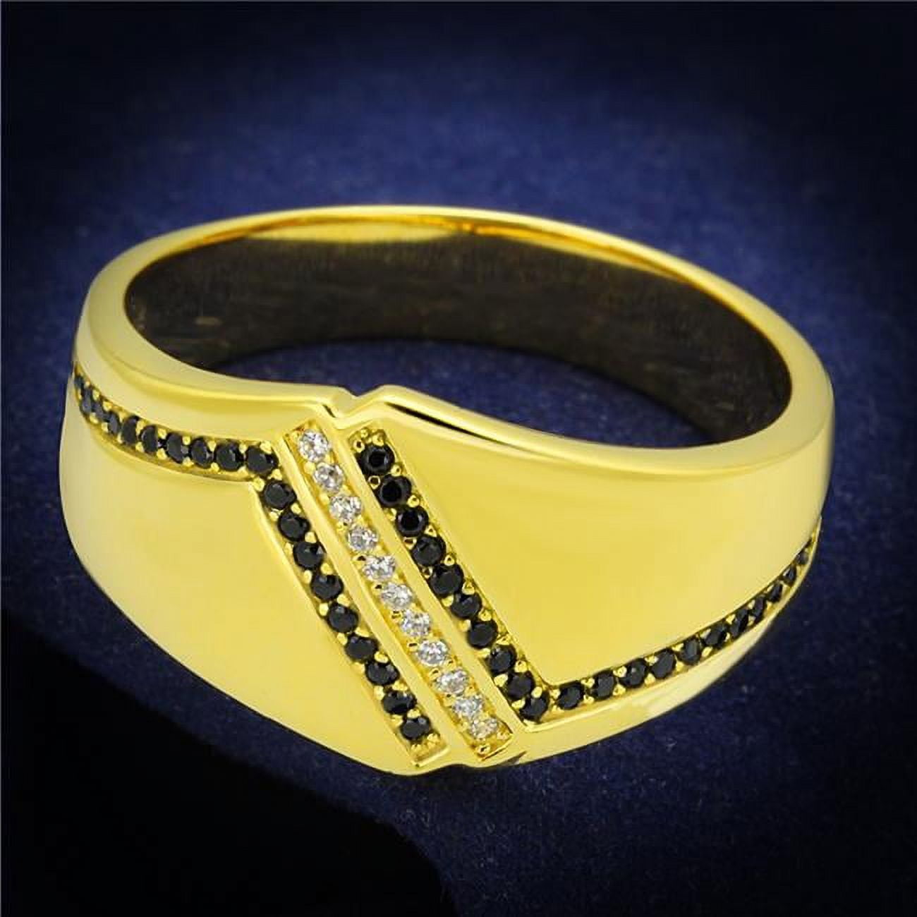 Men Gold 925 Sterling Silver Ring with AAA Grade CZ in Black Diamond - Size 8