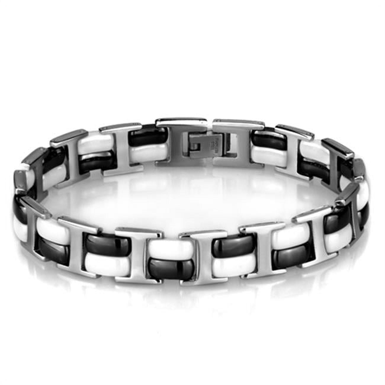 Picture of Alamode 3W998-8.25 Women High Polished Stainless Steel Bracelet with Ceramic in Jet - 8.25 in.