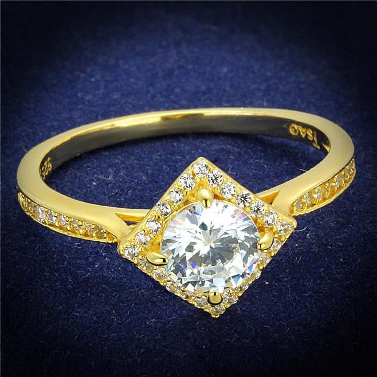 TS500-7 Women Gold 925 Sterling Silver Ring with AAA Grade CZ in Clear - Size 7