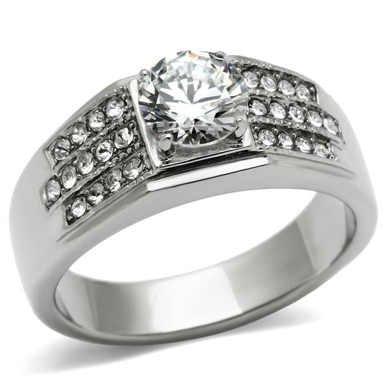 Men High Polished Stainless Steel Ring with AAA Grade CZ in Clear - Size 12