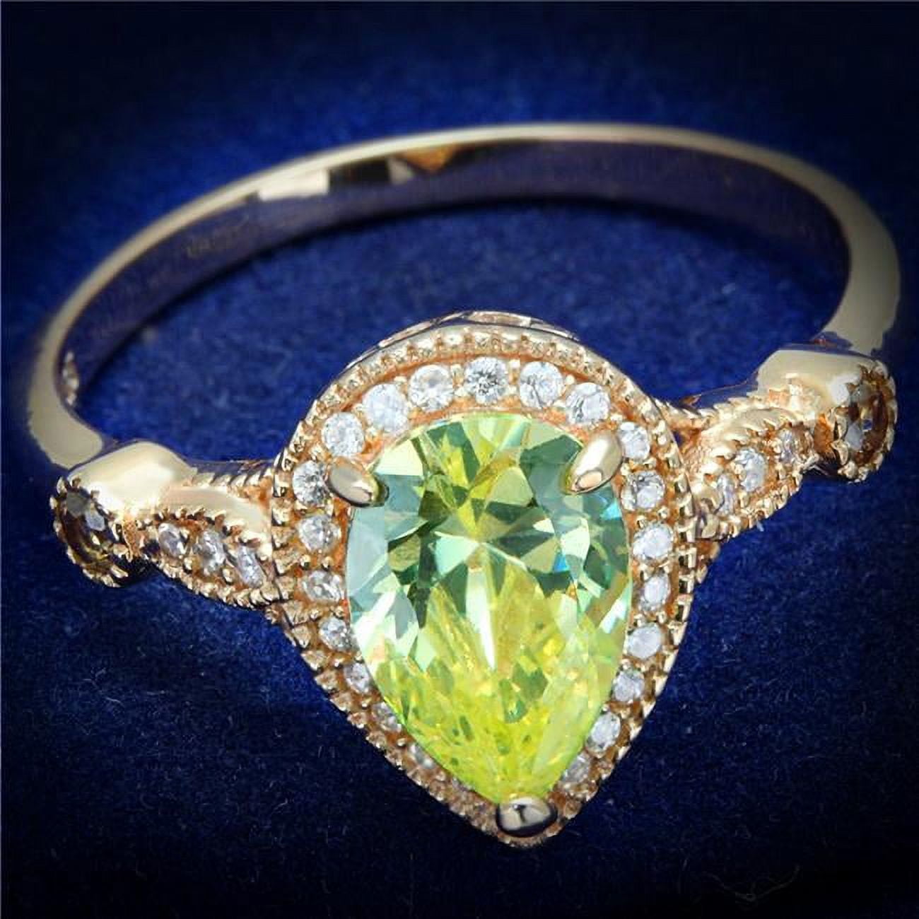 TS538-8 Women Rose Gold 925 Sterling Silver Ring with AAA Grade CZ in Apple Green - Size 8