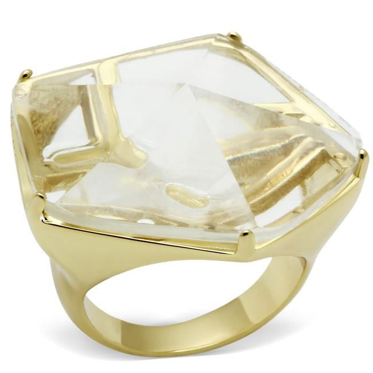 Women Gold Brass Ring with Synthetic in Clear - Size 10