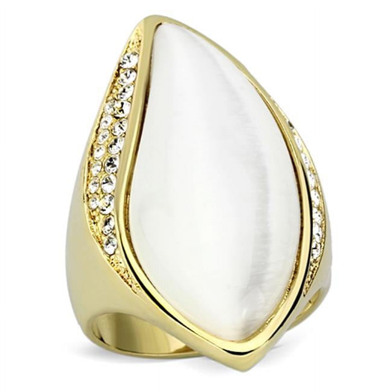 Women IP Gold Brass Ring with Synthetic in White - Size 8