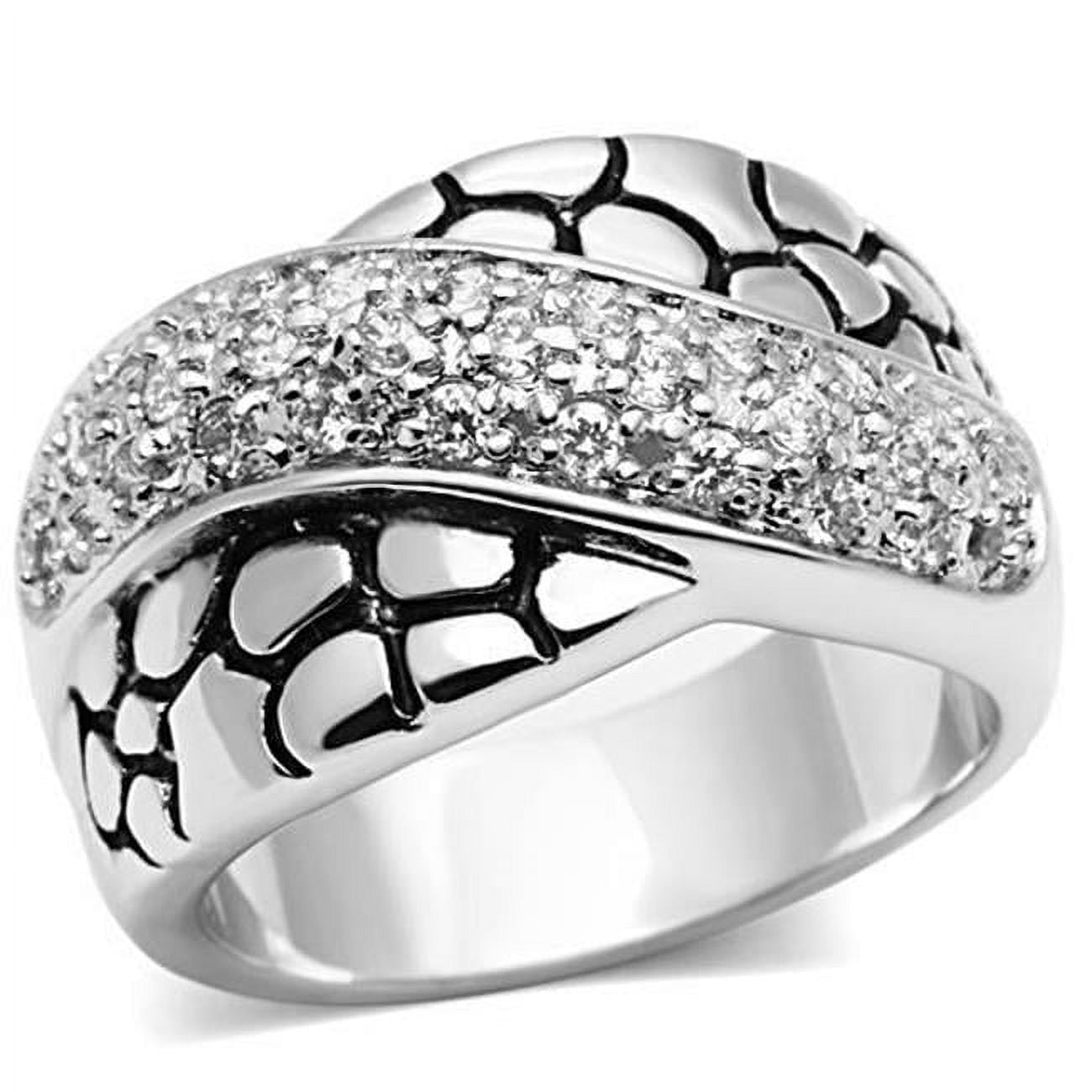 Women Rhodium Brass Ring with AAA Grade CZ in Clear - Size 7
