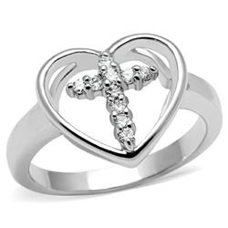 Women Rhodium Brass Ring with AAA Grade CZ in Clear - Size 6