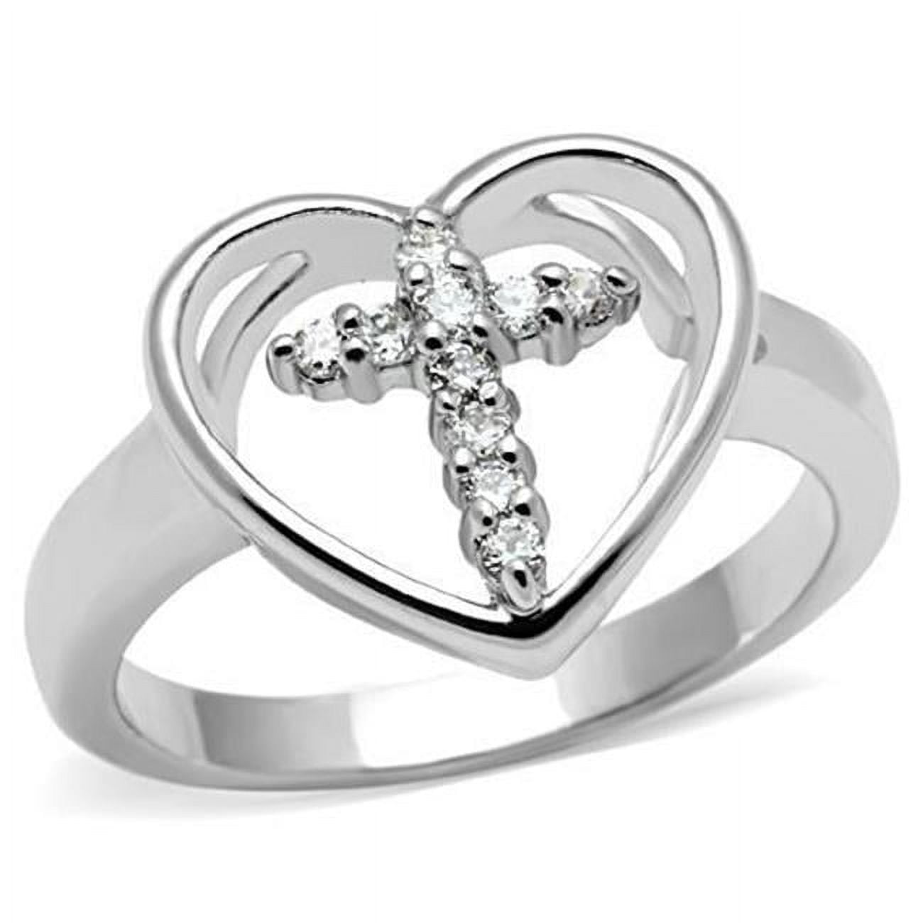 Women Rhodium Brass Ring with AAA Grade CZ in Clear - Size 8