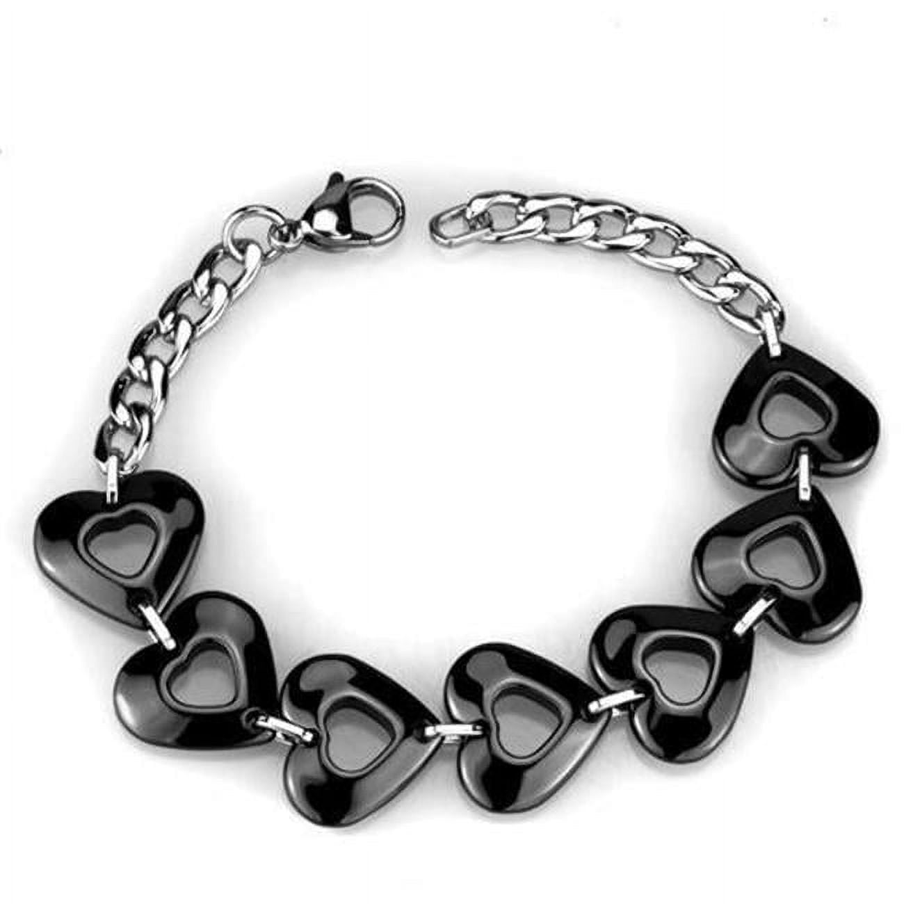 Picture of Alamode 3W1007-8.25 Women High Polished Stainless Steel Bracelet with Ceramic in Jet - 8.25 in.