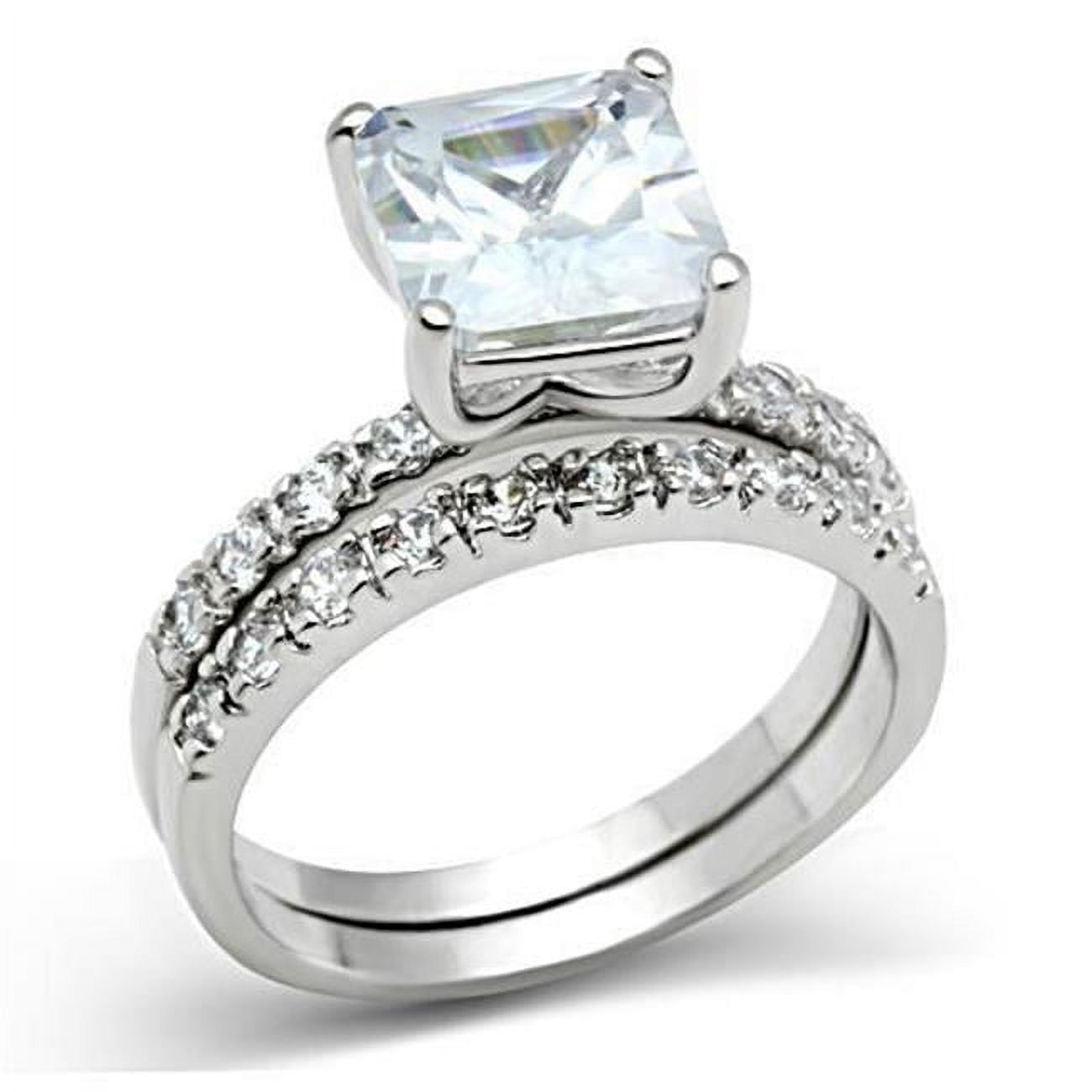 Women Rhodium Brass Ring with AAA Grade CZ in Clear - Size 5