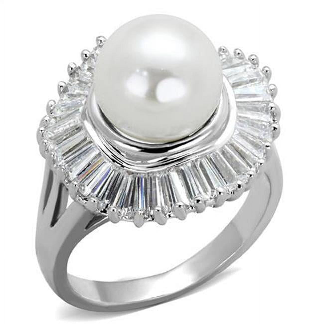 Picture of Alamode 3W1073-5 Women Rhodium Brass Ring with Synthetic in White - Size 5