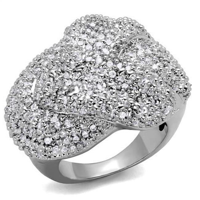 Women Rhodium Brass Ring with AAA Grade CZ in Clear - Size 5