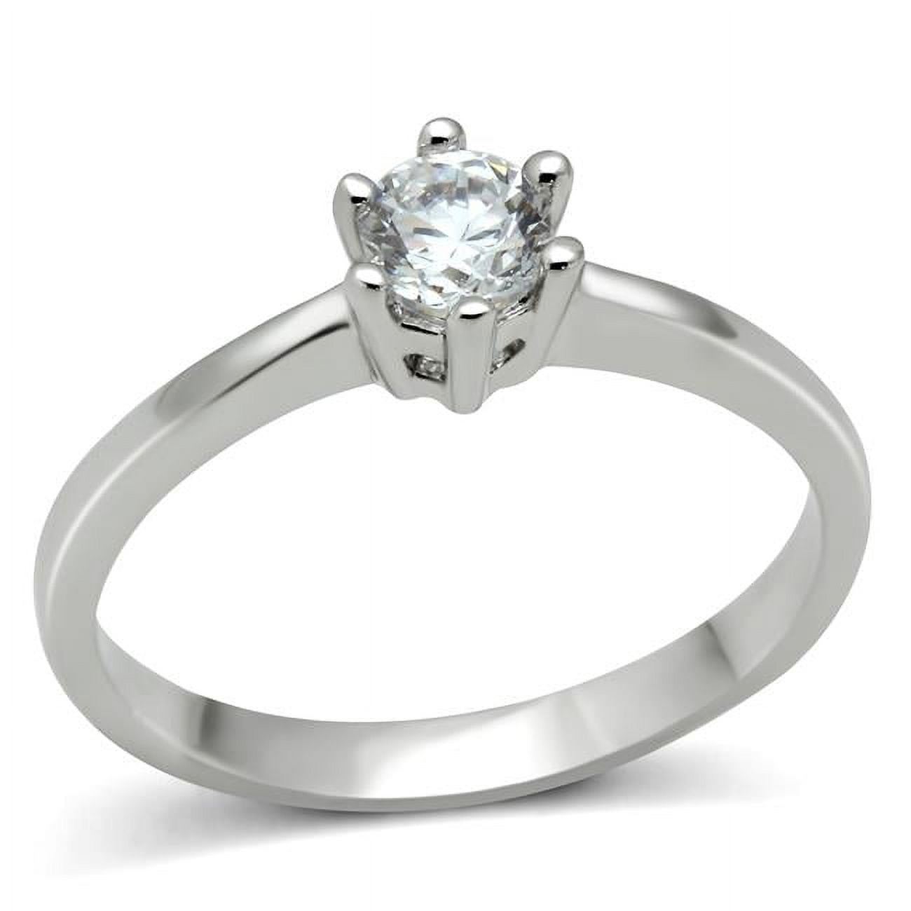 Women Rhodium Brass Ring with AAA Grade CZ in Clear - Size 8
