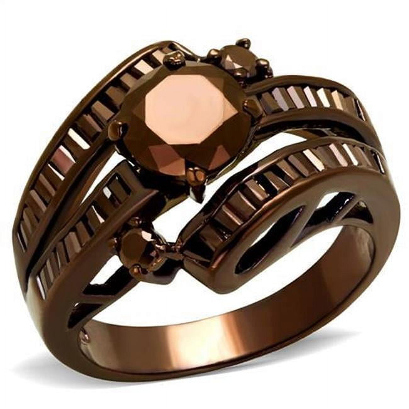 Women IP Coffee Light Brass Ring with AAA Grade CZ in Light Coffee - Size 6
