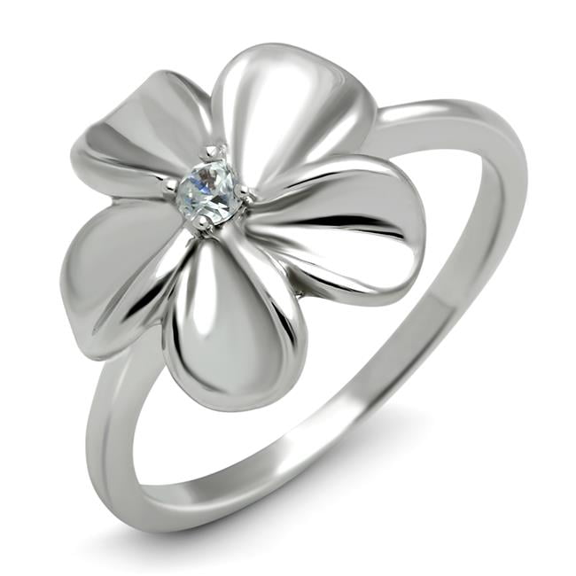 Women Rhodium Brass Ring with AAA Grade CZ in Clear - Size 5