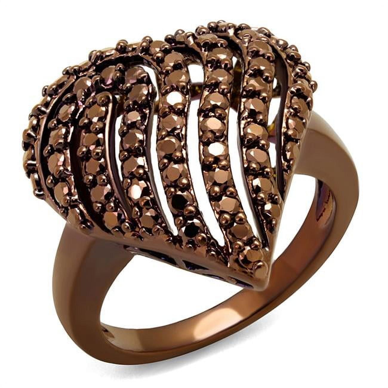 Women IP Coffee Light Brass Ring with AAA Grade CZ in Light Coffee - Size 9