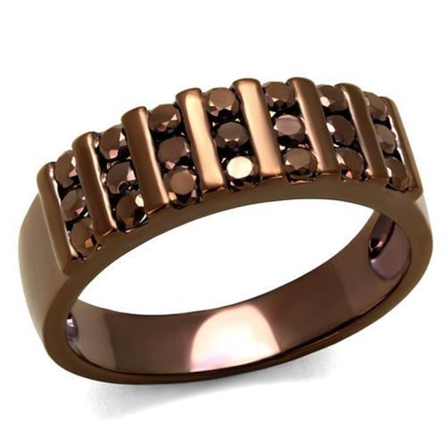 Women IP Coffee Light Brass Ring with AAA Grade CZ in Light Coffee - Size 7