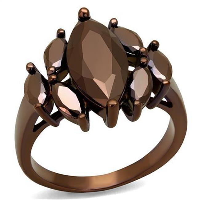 Women IP Coffee Light Brass Ring with AAA Grade CZ in Light Coffee - Size 7