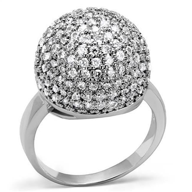 Women Rhodium Brass Ring with AAA Grade CZ in Clear - Size 8