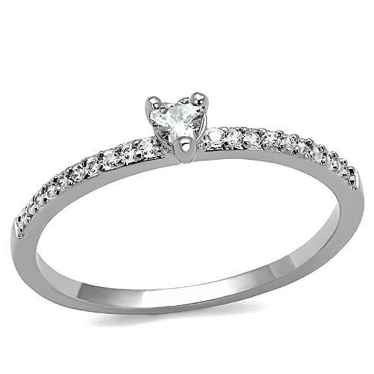 Women Rhodium Brass Ring with AAA Grade CZ in Clear - Size 8