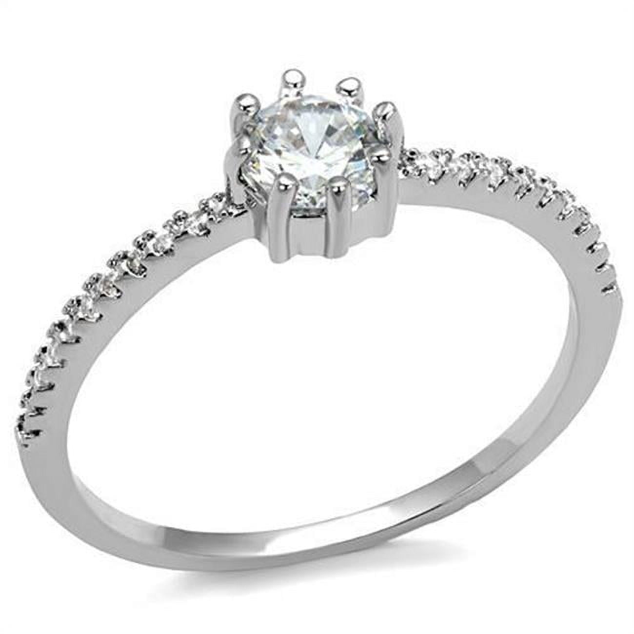 Women Rhodium Brass Ring with AAA Grade CZ in Clear - Size 8