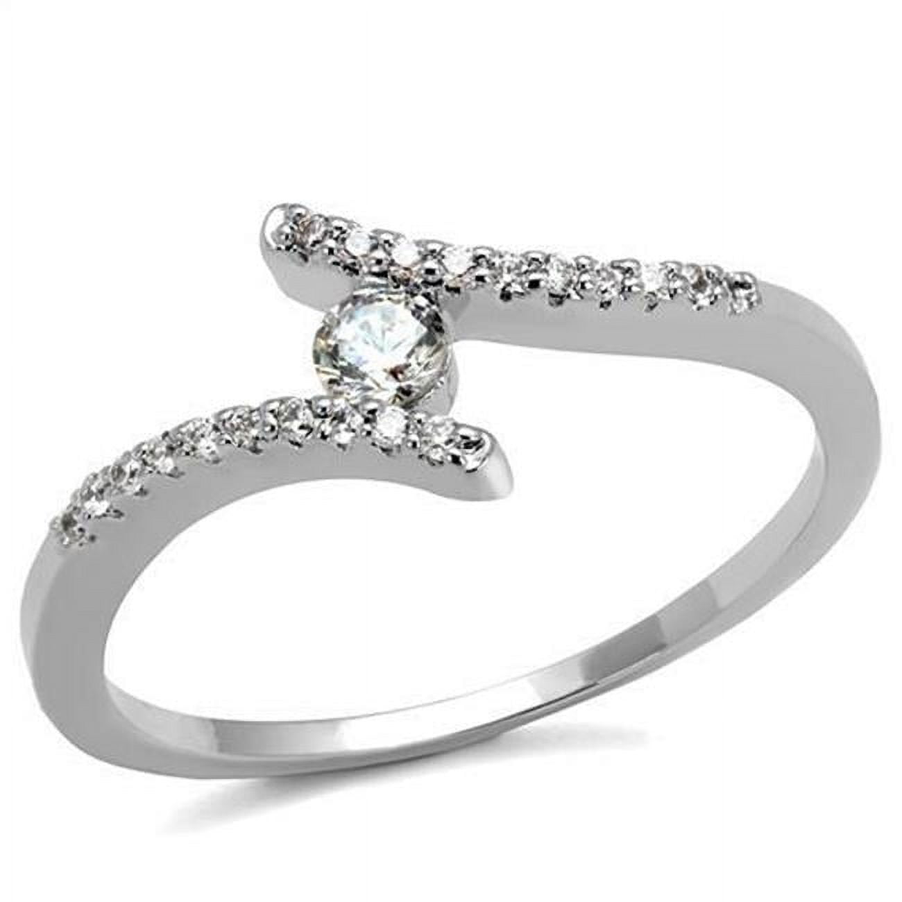 Women Rhodium Brass Ring with AAA Grade CZ in Clear - Size 7