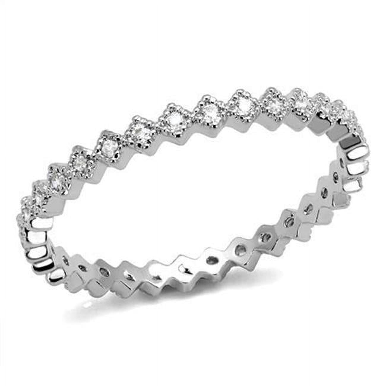 Women Rhodium Brass Ring with AAA Grade CZ in Clear - Size 8