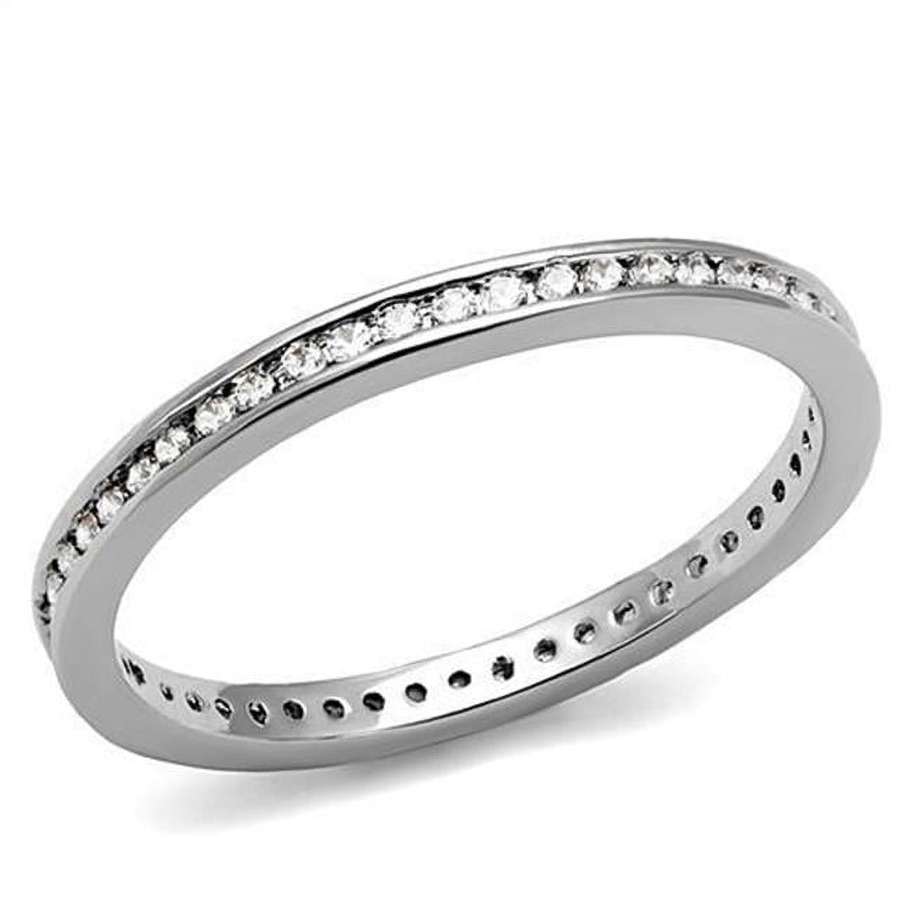 Women Rhodium Brass Ring with AAA Grade CZ in Clear - Size 5