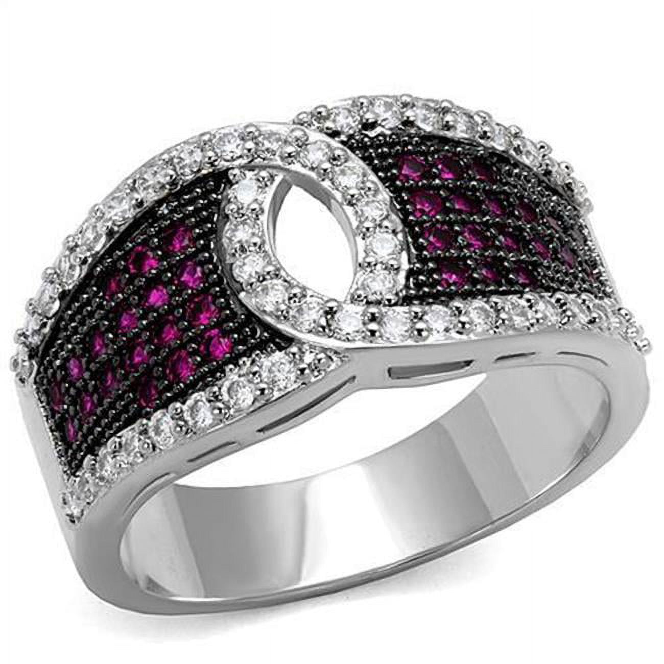 Women Rhodium & Ruthenium Brass Ring with AAA Grade CZ in Ruby - Size 7