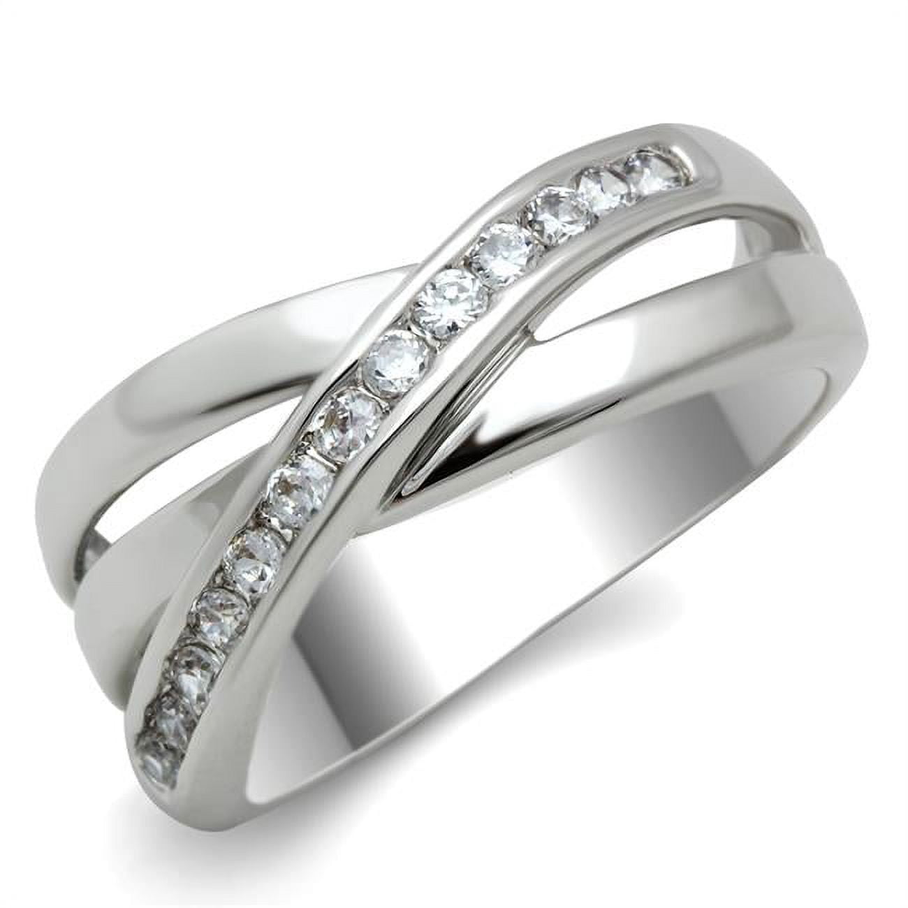 Women Rhodium Brass Ring with AAA Grade CZ in Clear - Size 6
