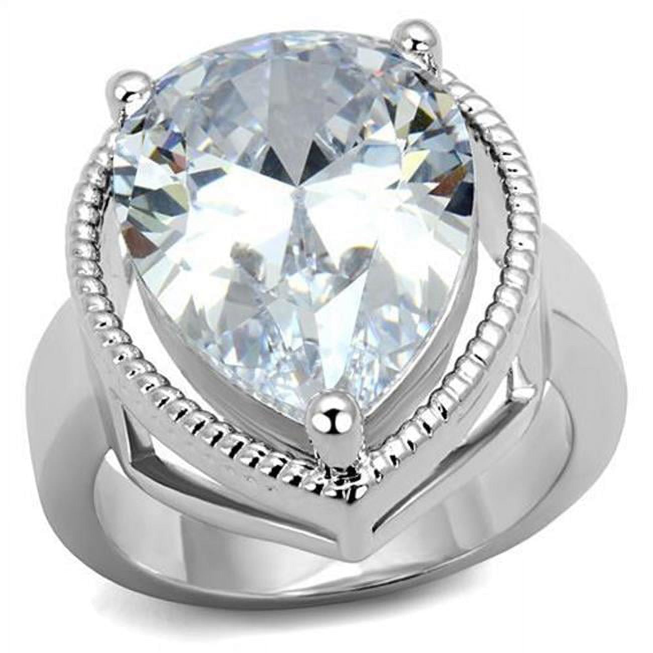 Women Rhodium Brass Ring with AAA Grade CZ in Clear - Size 6