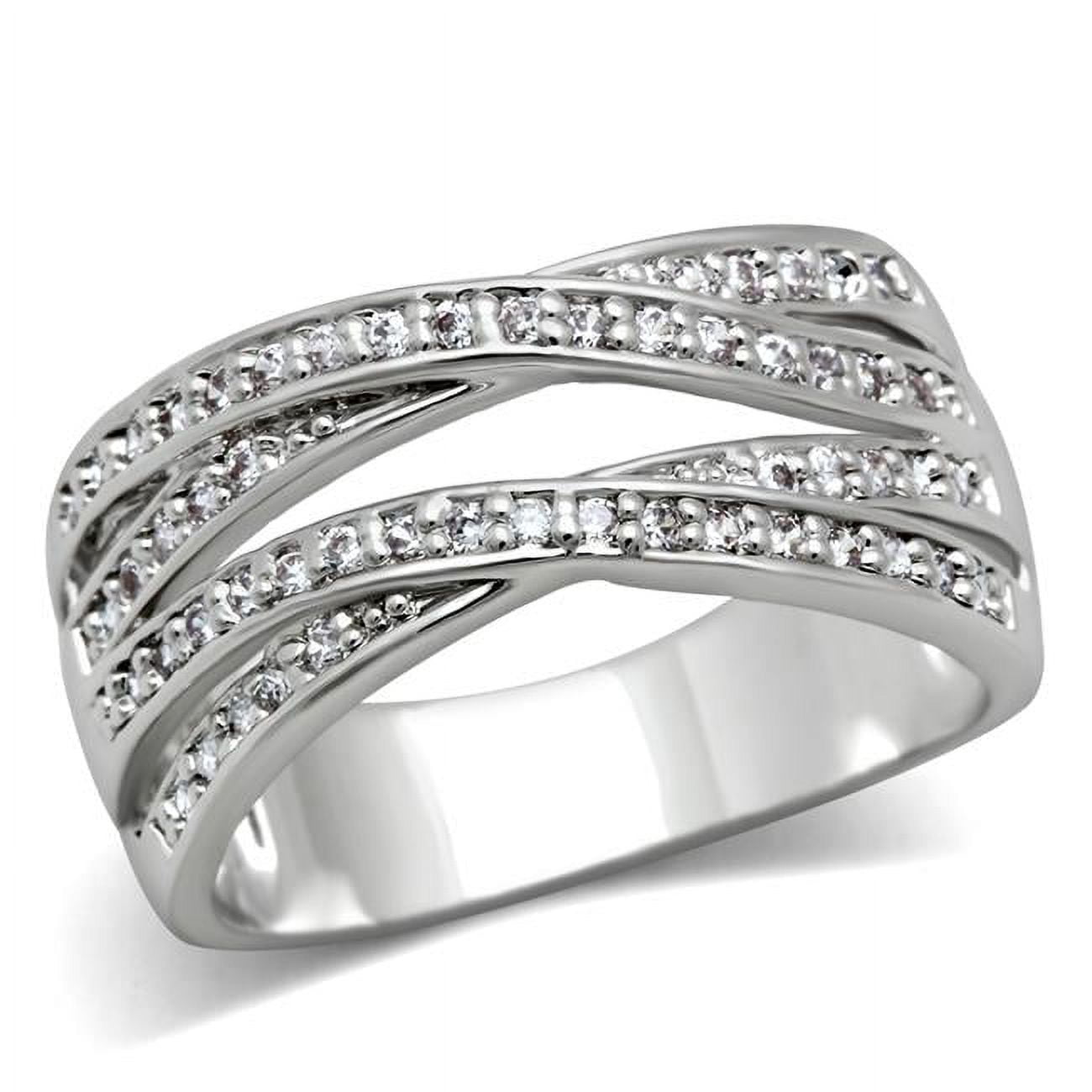 Women Rhodium Brass Ring with AAA Grade CZ in Clear - Size 9