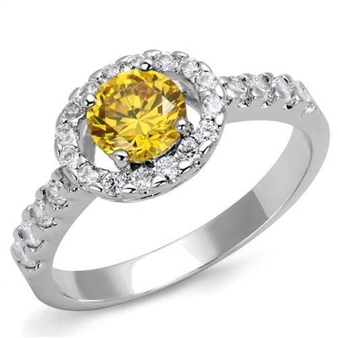 Women Rhodium Brass Ring with AAA Grade CZ in Topaz - Size 5