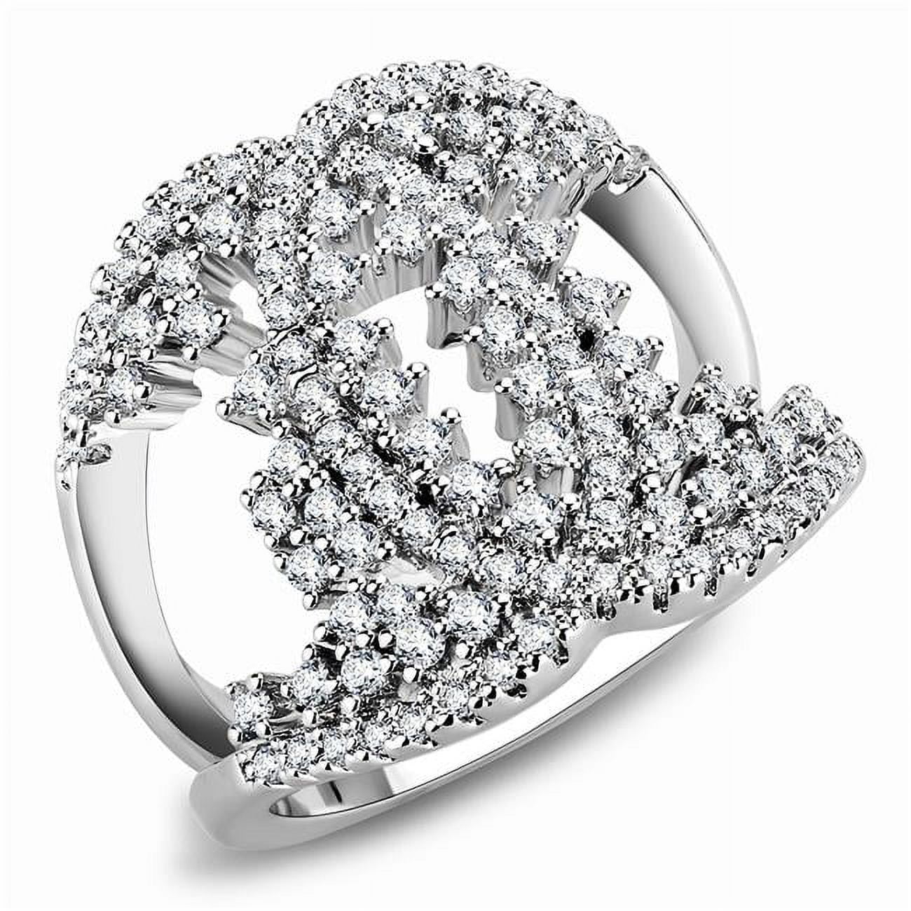 Women Rhodium Brass Ring with AAA Grade CZ in Clear - Size 6