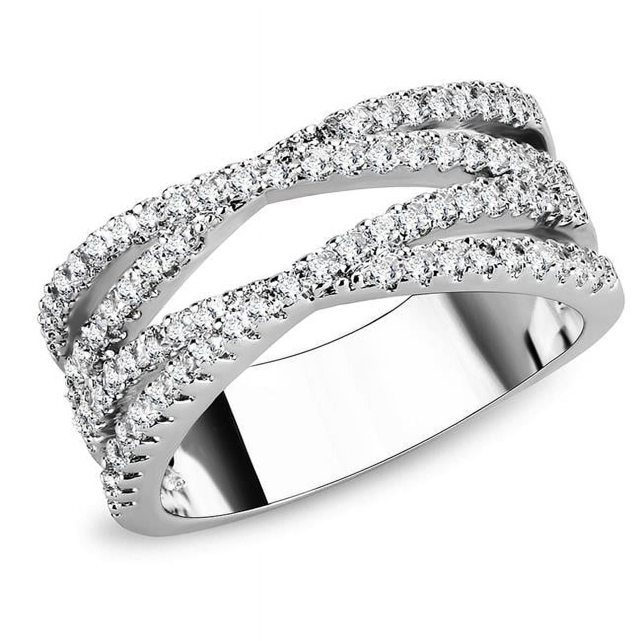 Women Rhodium Brass Ring with AAA Grade CZ in Clear - Size 9